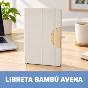 Agenda A5 soporte para celular de bambú y porta pluma