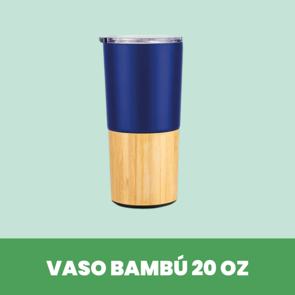 Vaso de acero inoxidable y bambú de 20 oz Azul