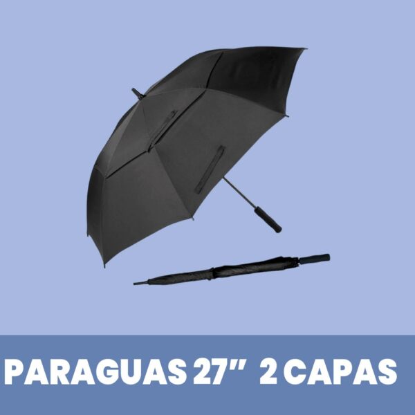 Paraguas Recto de 2 Capas 8 Paneles Negro