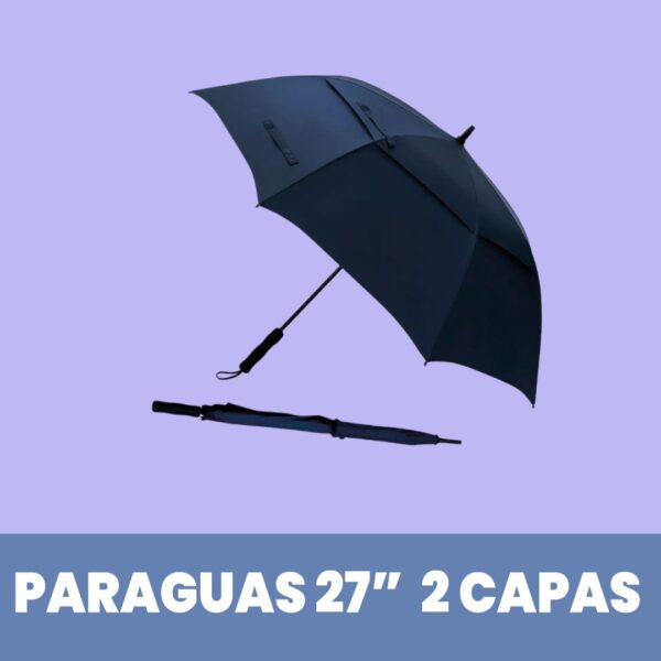 Paraguas Recto de 2 Capas 8 Paneles Azul