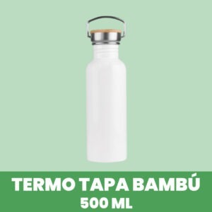 Botella Acero Inoxidable con Tapa de Bambú 500 ml