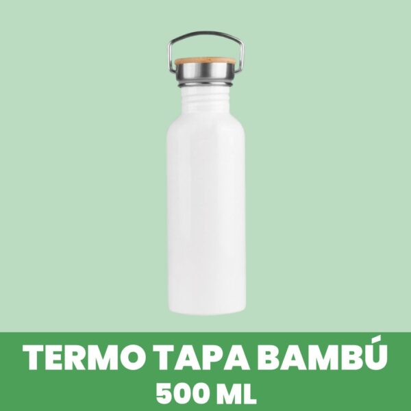 Botella Acero Inoxidable con Tapa de Bambú 500 ml