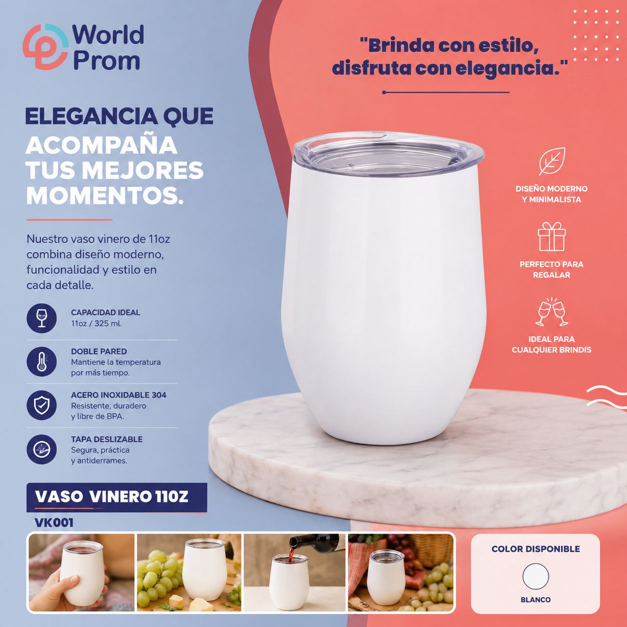 Vaso Vinero Térmico 12 oz- Blanco - Image 5
