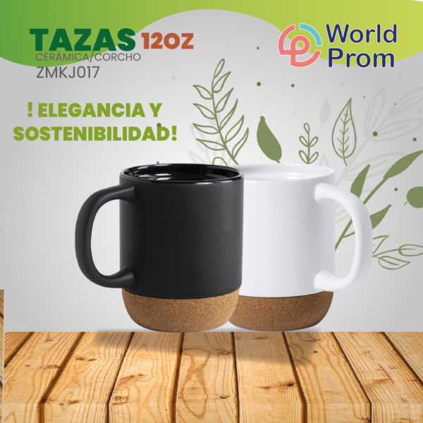 Taza de cerámica con base de corcho 12oz Blanco - Image 4