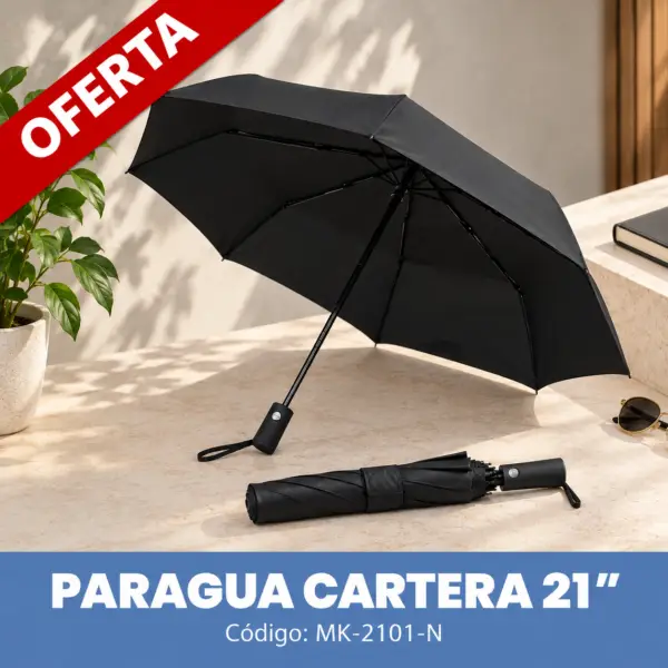 Paragua Cartera. Botón Automático 21" - Negro