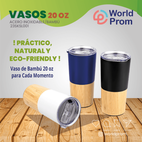 Vaso de acero inoxidable y bambú de 20 oz Negro - Image 4