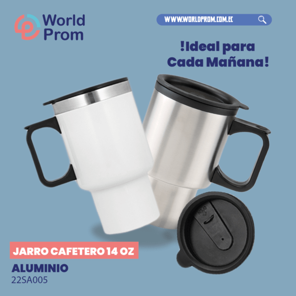 Jarro cafetero de aluminio 14 oz doble pared Blanco - Image 4