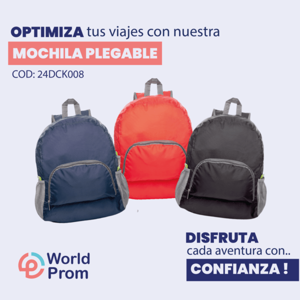 Mochila plegable e impermeable adecuada para viajes Negro - Image 4