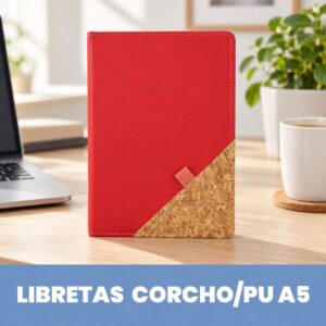 Libreta PU + Corcho A5- Rojo