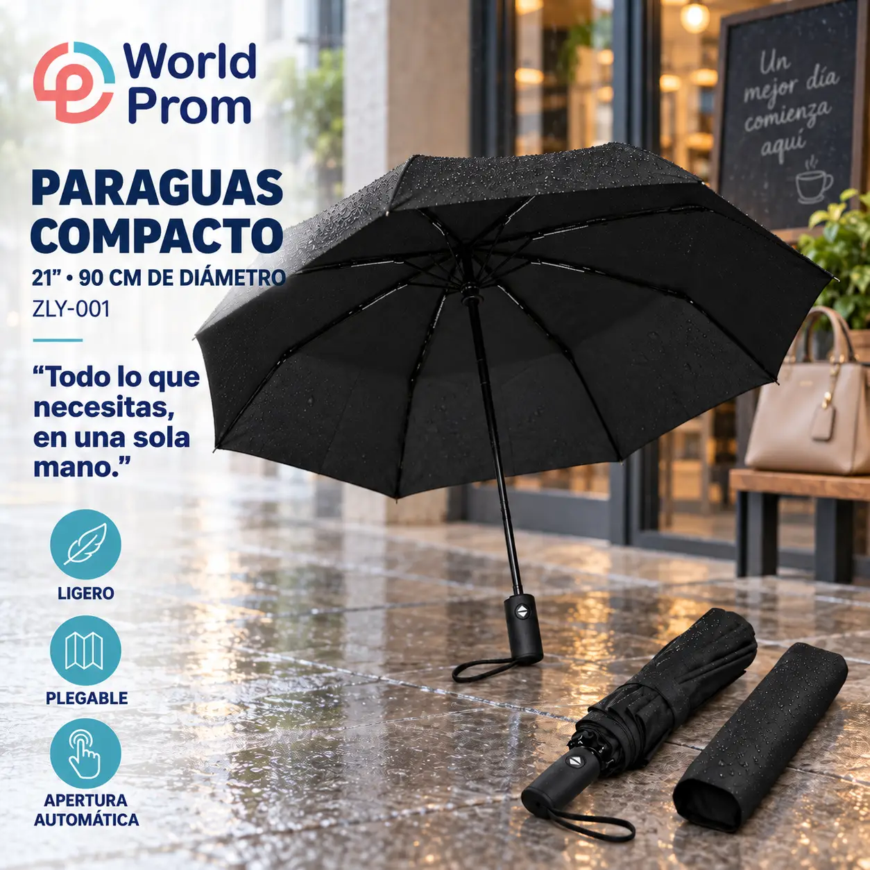 Paragua Cartera. Botón Automático 21" - Negro - Image 4