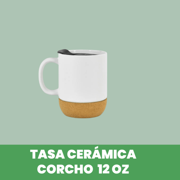 Taza de cerámica con base de corcho 12oz Blanco