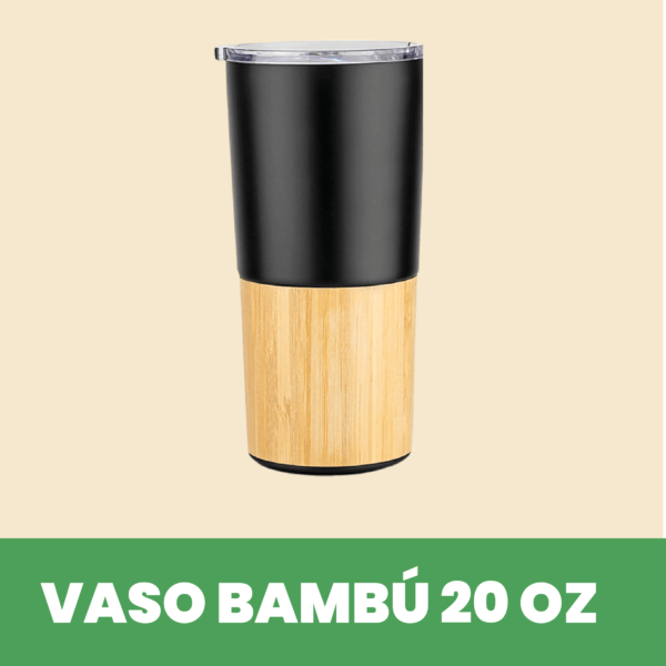 Vaso de acero inoxidable y bambú de 20 oz Negro