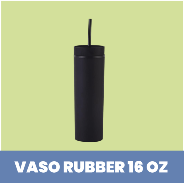 Vaso plástico skinny rubber con sorbete 16 oz Negro