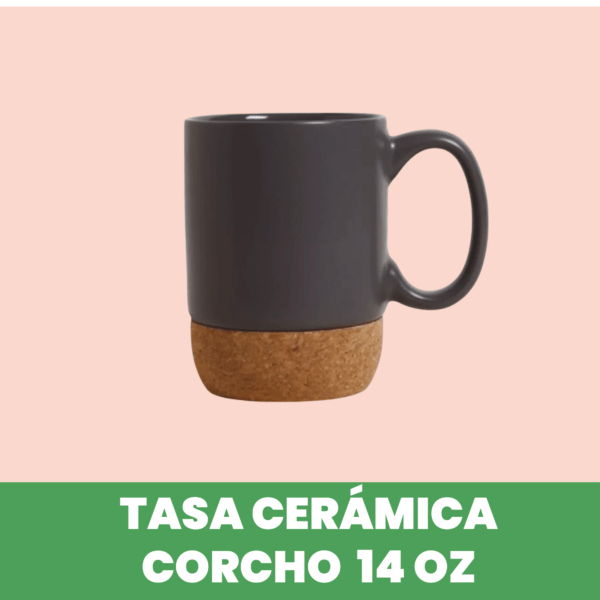 Taza de Cerámica con Base de Corcho y Tapa Plástica 400 ml Gris