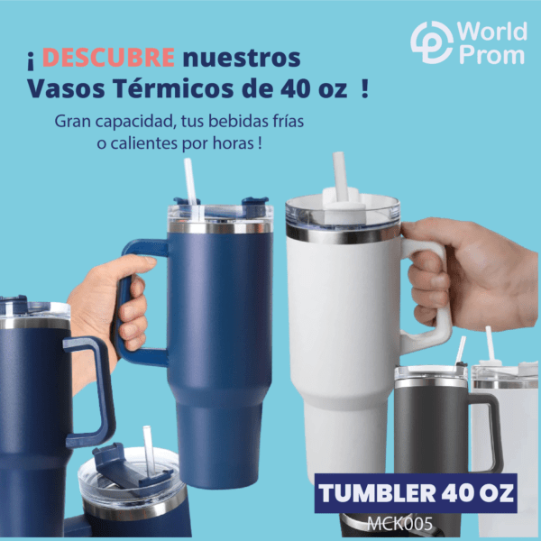 Vaso de acero inoxidable 40 onzas con tapa acrílica y sorbete plástico Azul - Image 4