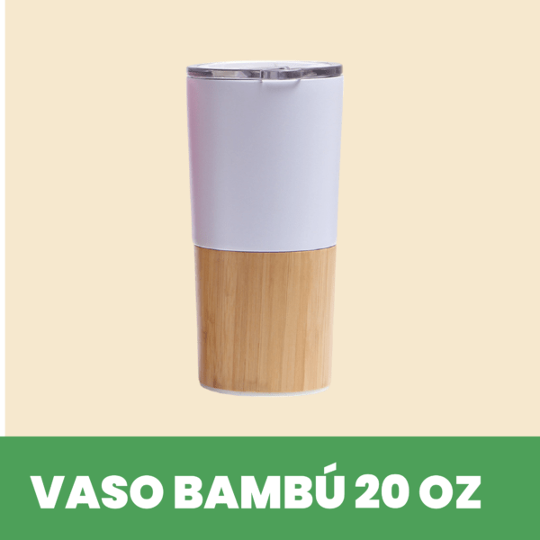 Vaso de acero inoxidable y bambú de 20 oz Blanco