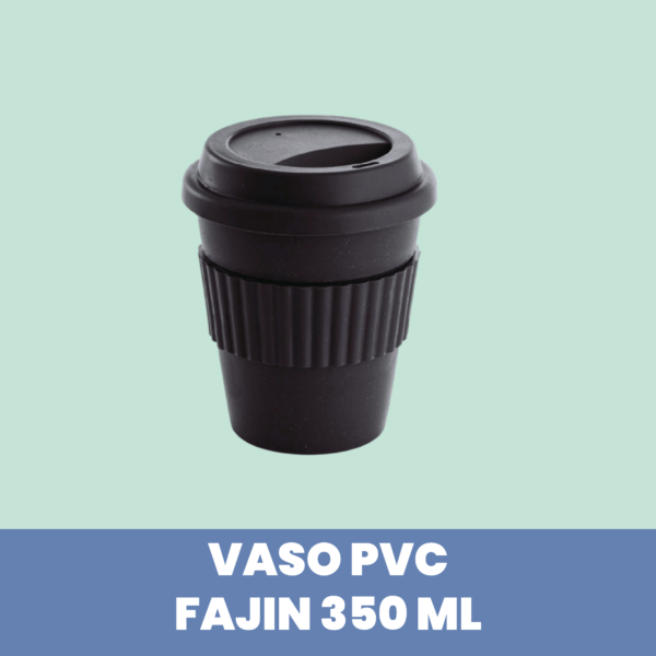 Vaso plástico térmico de doble pared 350ml con fajín Negro