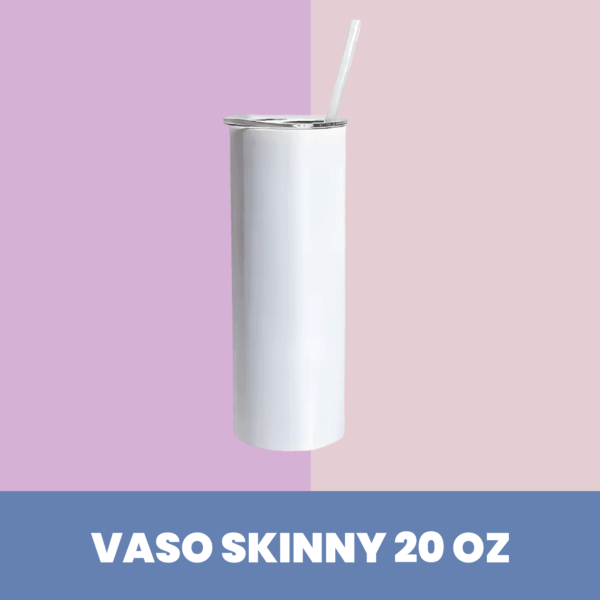 Vaso SKINNY de acero inoxidable 20 oz con pitillo Blanco