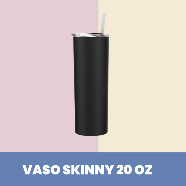 Vaso SKINNY de acero inoxidable 20 oz con pitillo Negro