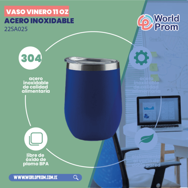 Vaso Vinero Tapa Acrílica de acero inoxidable 12 oz Azul - Image 4