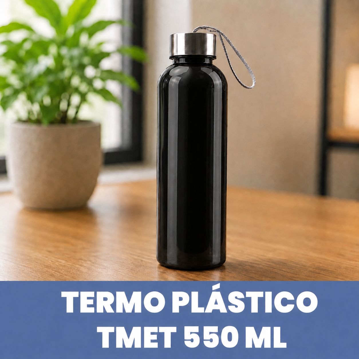 Botella Plástica Tapa de Aluminio 550ml - Negro
