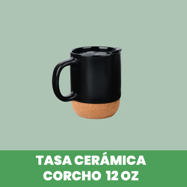 Taza de cerámica con base de corcho 12oz Negro