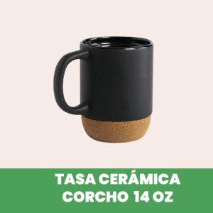 Taza de Cerámica con Base de Corcho y Tapa Plástica 400 ml Negro