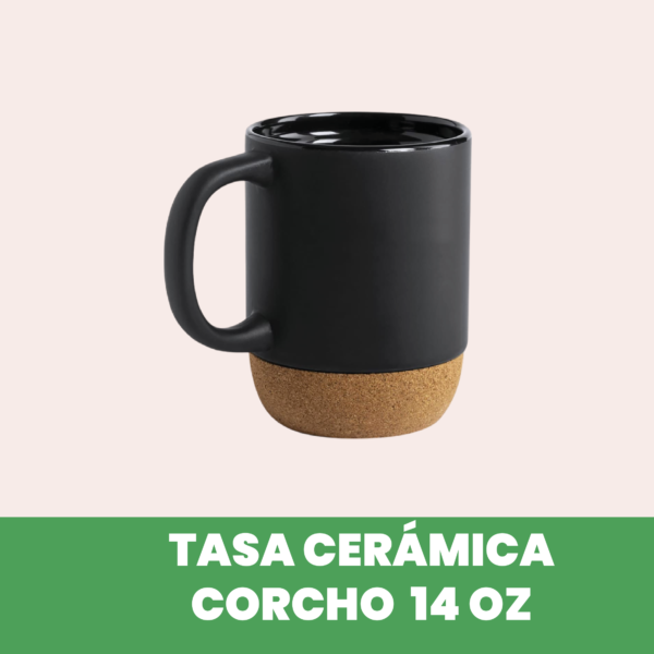 Taza de Cerámica con Base de Corcho y Tapa Plástica 400 ml Negro
