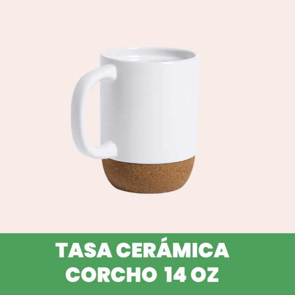 Taza de Cerámica con Base de Corcho y Tapa Plástica 400 ml Blanco