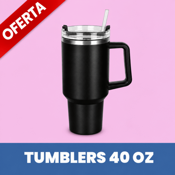 Vaso de acero inoxidable 40 onzas con asa, tapa acrílica y sorbete plástico