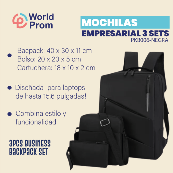 Conjunto de mochila empresarial de 3 piezas Negro - Image 4