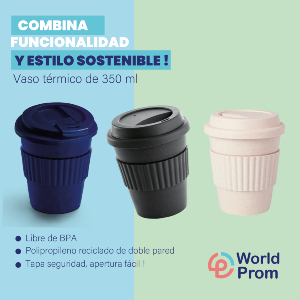 Vaso plástico térmico de doble pared 350ml con fajín Azul - Image 4