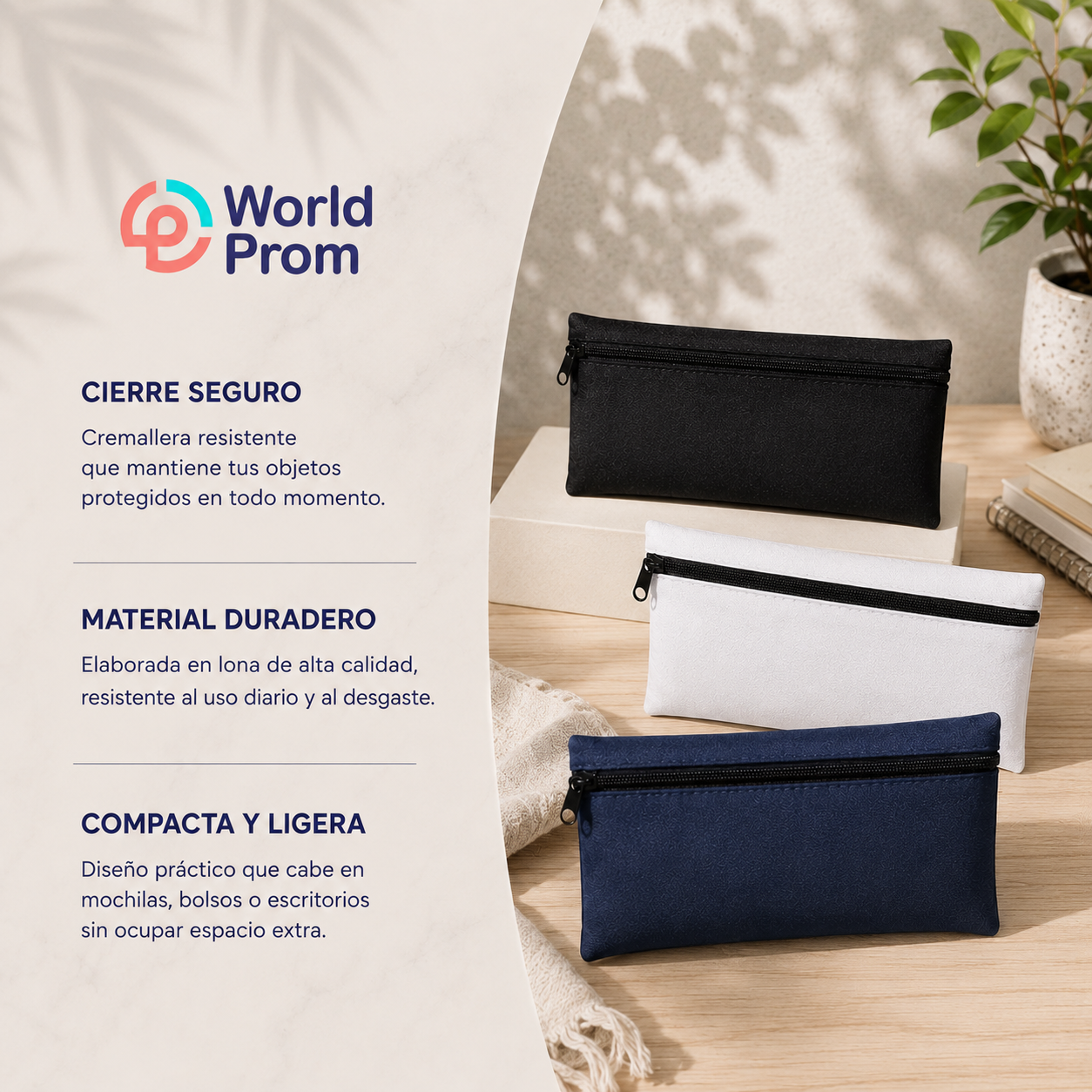 Cartuchera plana / Negro - Blanco - Azul oscuro - Image 3