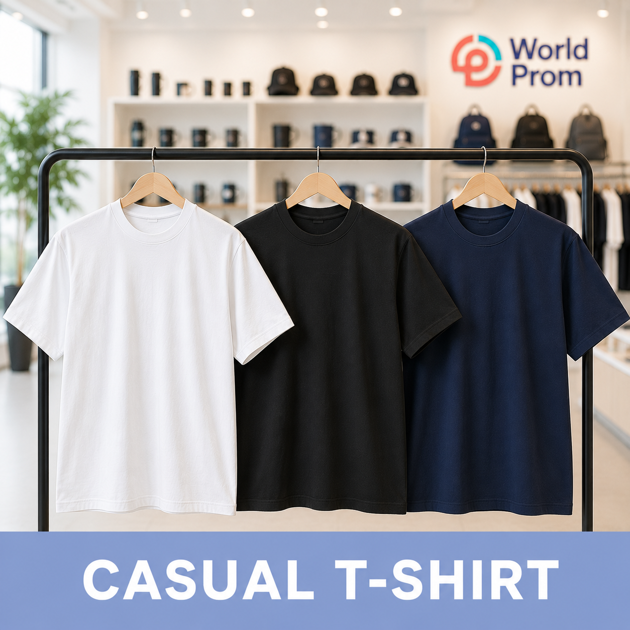Camiseta Casual Polialgodón / Blanco - Negro - Azul Oscuro