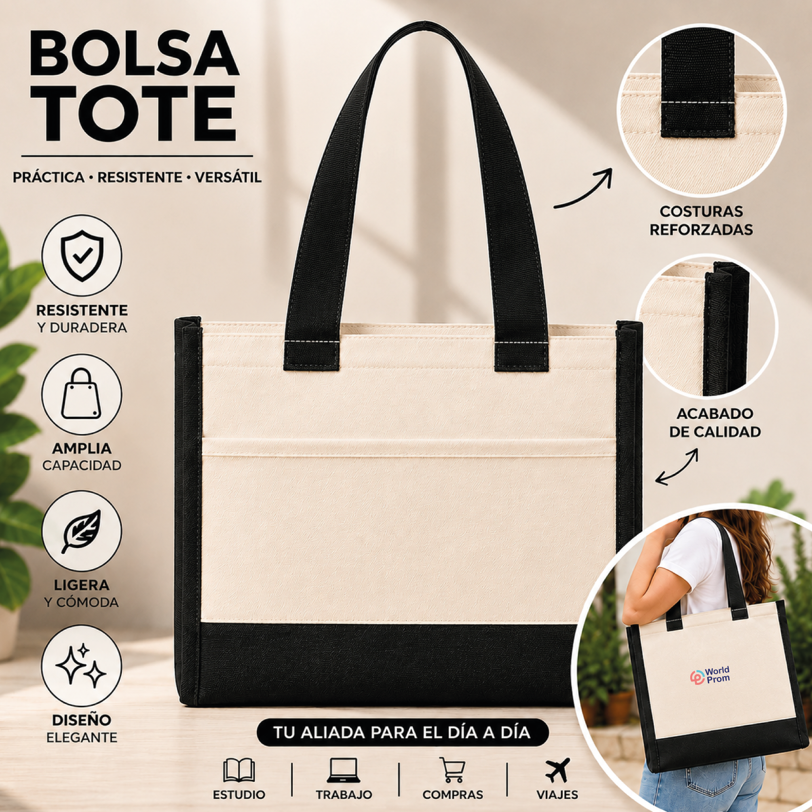 Cotton Canvas HandleBag- Negro - Image 5