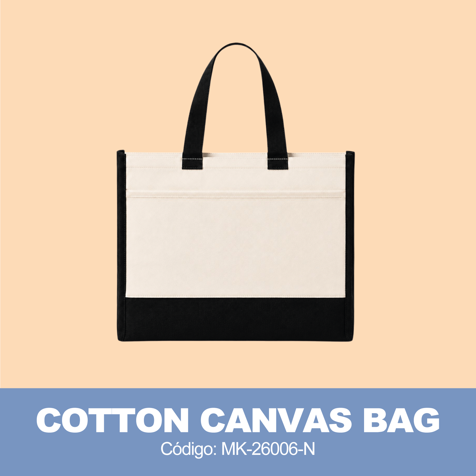 Cotton Canvas HandleBag- Negro