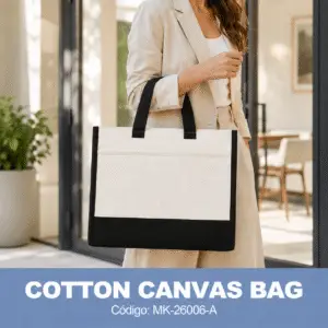 Cotton Canvas HandleBag- Negro
