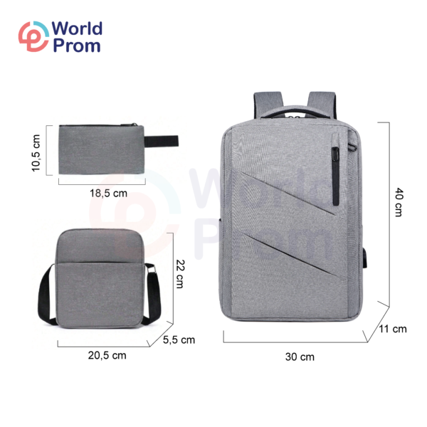 Conjunto de mochila empresarial de 3 piezas Gris - Image 2