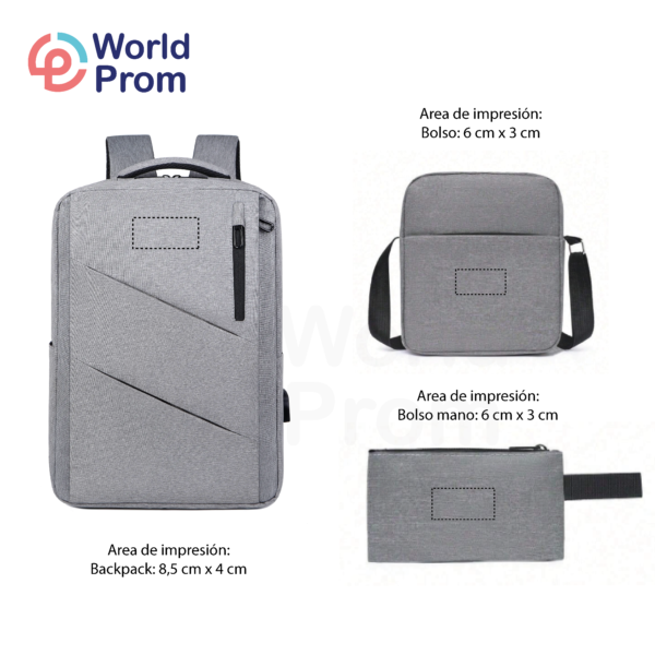 Conjunto de mochila empresarial de 3 piezas Gris - Image 3