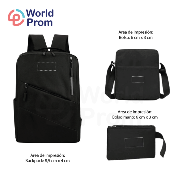 Conjunto de mochila empresarial de 3 piezas Negro - Image 3